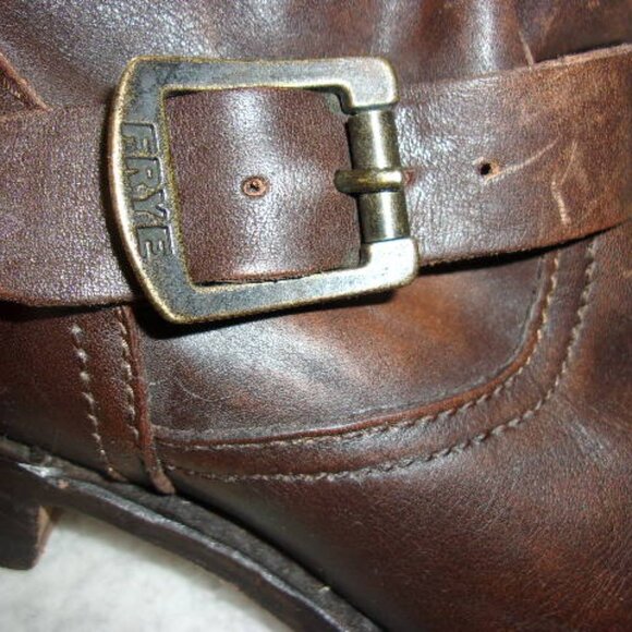 S-131 WOMENS FRYE VERONICA SLOUCH BROWN LEATHER ENGINEER BOOTS - Picture 5 of 16